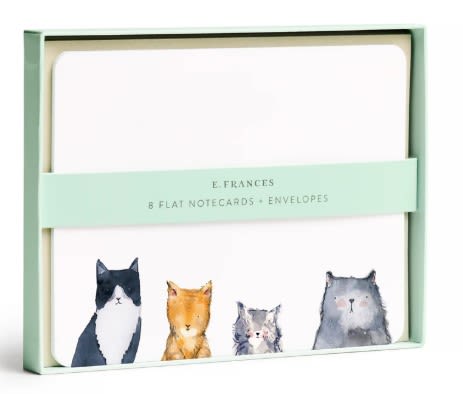 Boxed set of note cards and envelopes with watercolor cats