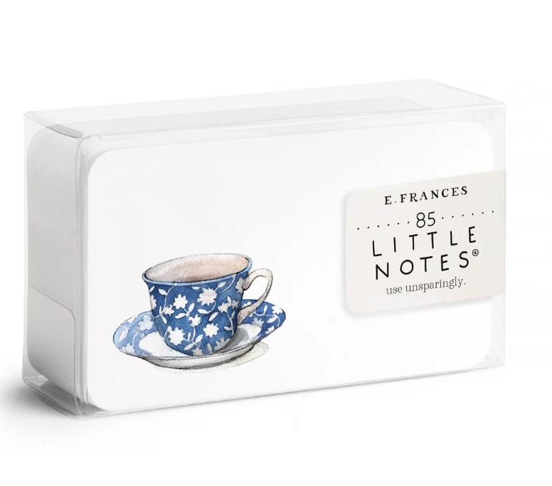 Boxed set of note cards with a blue teacup illustration