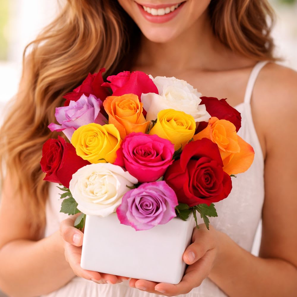 Colorburst Roses - Premium Roses Delivery in San Diego – A Stunning Gift of Love  Looking for the perfect way to express love, romance, or heartfelt appreciation? Our Colorburst Roses arrangement is one of the most elegant options for roses delivery in San Diego. Handcrafted with fresh, vibrant Ecuadorian roses and artfully designed in a modern white ceramic vase, this bouquet takes the timeless meaning of love to the next level.  Each arrangement is carefully arranged with an assortment of bold, beautiful rose colors—perfect for anniversaries, birthdays, romantic gestures, or simply making someone’s day brighter.  Available Sizes:  • Standard – 15 Ecuadorian Roses in a 5" White Ceramic Vase (approx. 6"W x 6"H)  • Deluxe – 21 Ecuadorian Roses in a 6" White Ceramic Vase (larger design)  • Premium – 27 Ecuadorian Roses in a 6" White Ceramic Vase (fullest presentation)  Why Choose Our Roses in San Diego?  • Fresh, premium Ecuadorian roses chosen for their long-lasting beauty  • Same-day San Diego rose delivery available  • Designed by expert florists for a modern, elegant look  Whether you’re celebrating love, friendship, or life’s most meaningful moments, our rose arrangements are the perfect choice for flower delivery in San Diego.