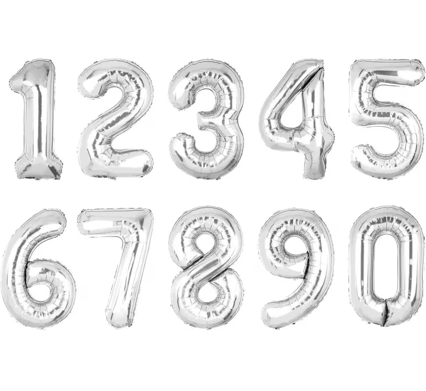 Silver number balloons arranged in two rows