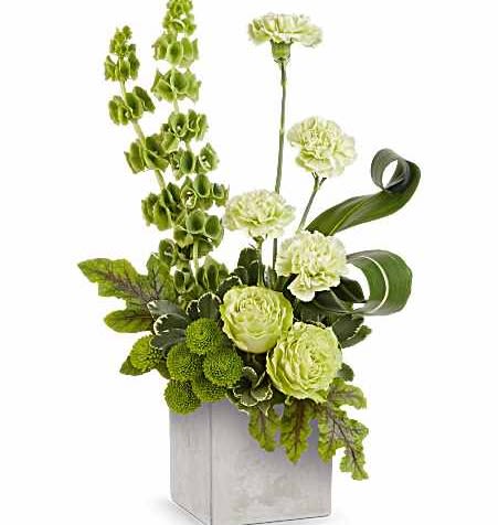 Garden Symphony Bouquet  - A modern ode to nature, the Symphony Bouquet showcases lush green blooms in a chic, concrete-inspired cube - a striking design that blends harmony, texture, and contemporary elegance.