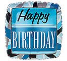 18" Blue Square Happy Birthday Mylar - Bright, graphic celebration in blues - this 18" square birthday balloon is the perfect finishing touch for a birthday bouquet or party gift. The square foil balloon features layered shades of blue with bold white and black "Happy Birthday" lettering, giving the recipient an instant festive moment and a cheerful focal point for birthday decor.  Sized at 18 inches, the foil balloon pairs easily with floral arrangements or stands alone on a weight for a grab-and-go present. Its crisp, modern graphic style complements blue-and-white color schemes and adds high-impact shine to tabletops, entryways, or photo backdrops - a simple way to make the person you're celebrating feel noticed and celebrated.
