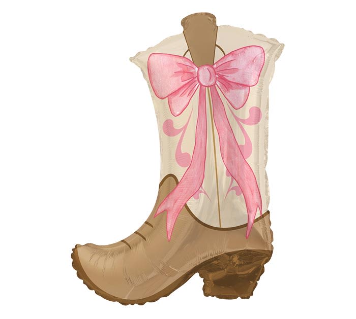 Boot-shaped balloon with a pink bow design