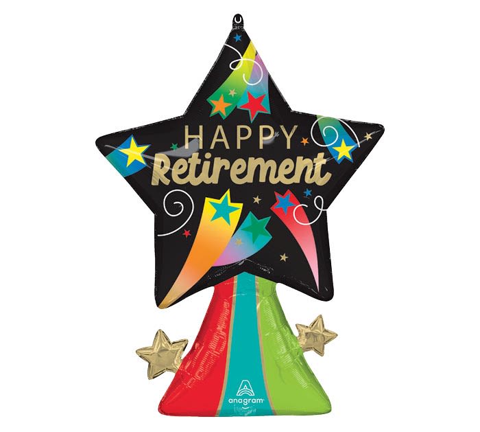 Star-shaped retirement balloon with colorful confetti design