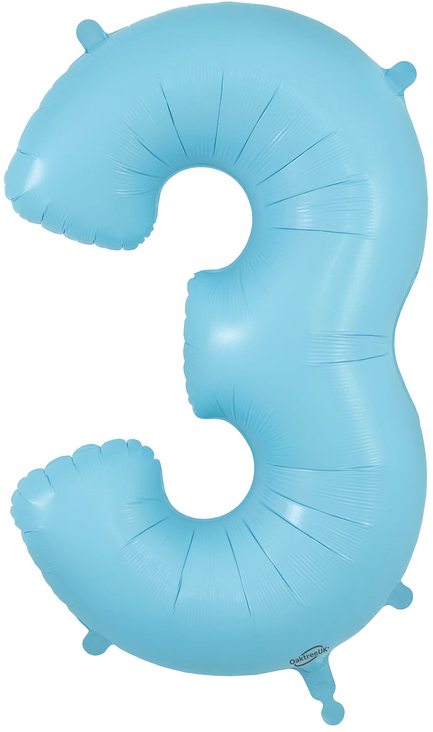 Blue foil balloon shaped like the number 3