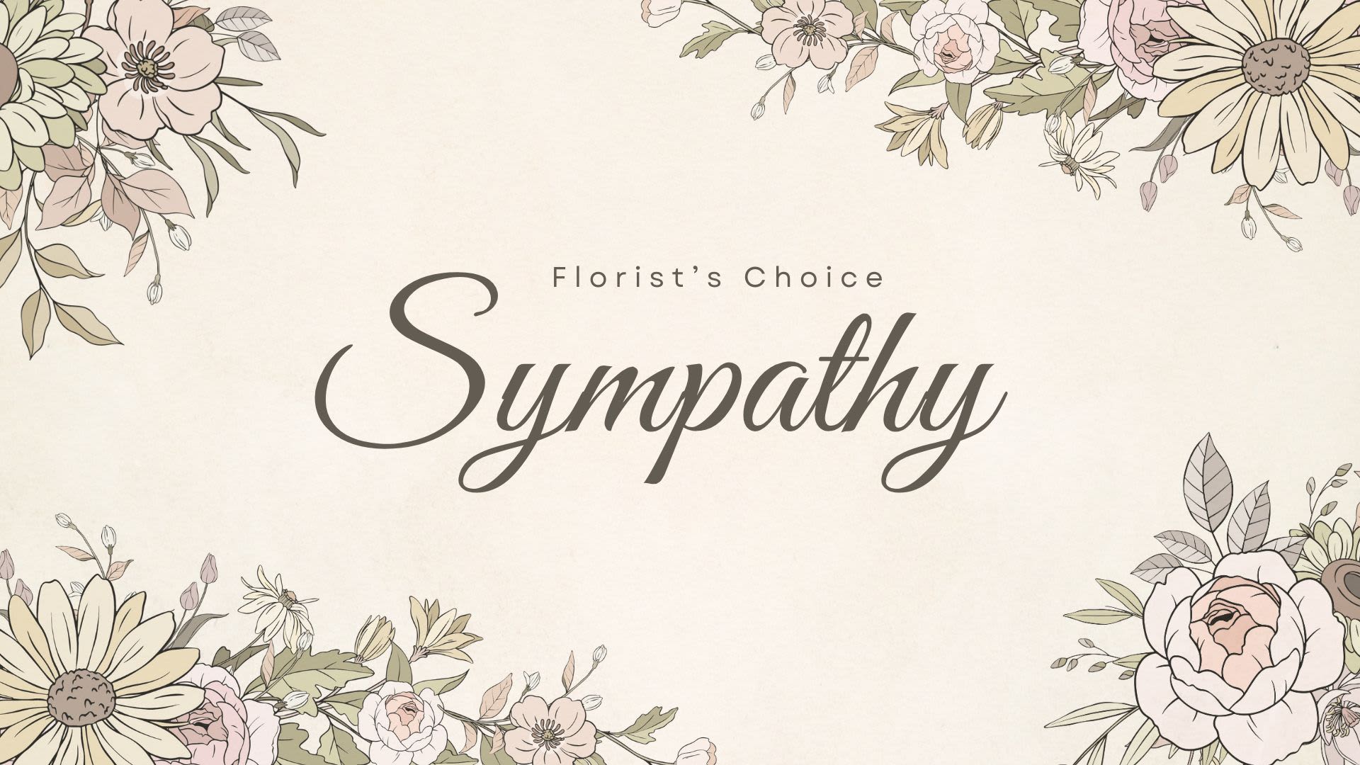 Sympathy card with floral border and decorative script text