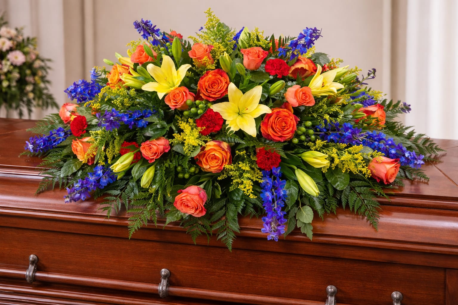 Bright Garden - Vibrant and beautiful colors say we will miss you with this one if a kind casket spray.