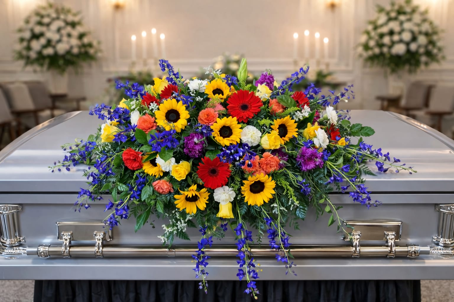 Heavenly Garden Casket Spray - Full casket spray with a large variety of blooms.