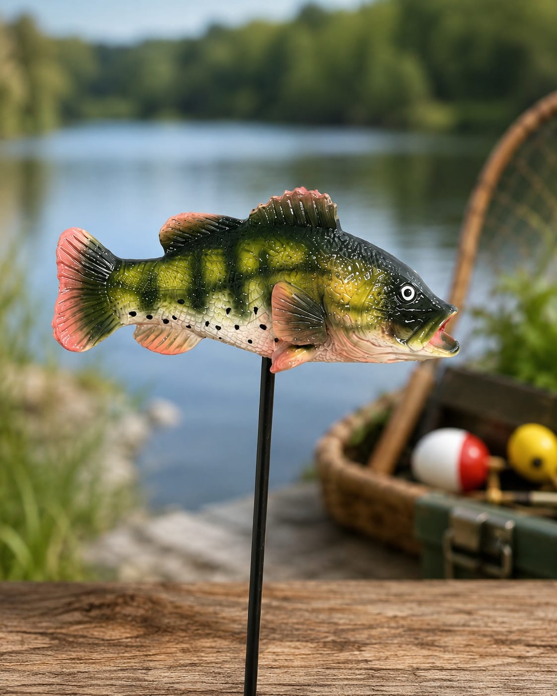 ADD ON 4” Largemouth Bass Pick - Largemouth Bass Pick is a decorative floral accent designed for fishermen, anglers, outdoor enthusiasts, and anyone who enjoys spending time on the water. Featuring a detailed largemouth bass mounted on a sturdy pick, it adds a personalized touch to fresh flower arrangements, green plants, dish gardens, gift baskets, and keepsake gifts.  This bass pick is a popular add-on for birthdays, Father’s Day, retirement celebrations, accomplishments, get well wishes, and outdoor-themed gifts. It pairs especially well with masculine floral arrangements, memorial plants, sympathy designs, lake house décor, and gifts created for someone whose favorite pastime is fishing.  Whether celebrating a dedicated fisherman, a weekend angler, a tournament competitor, or honoring the memory of someone who loved the outdoors, this decorative accent helps create a more meaningful and customized presentation. With realistic styling and outdoor appeal, the Largemouth Bass Pick adds the perfect finishing touch to arrangements, plants, and gifts for any fishing enthusiast.