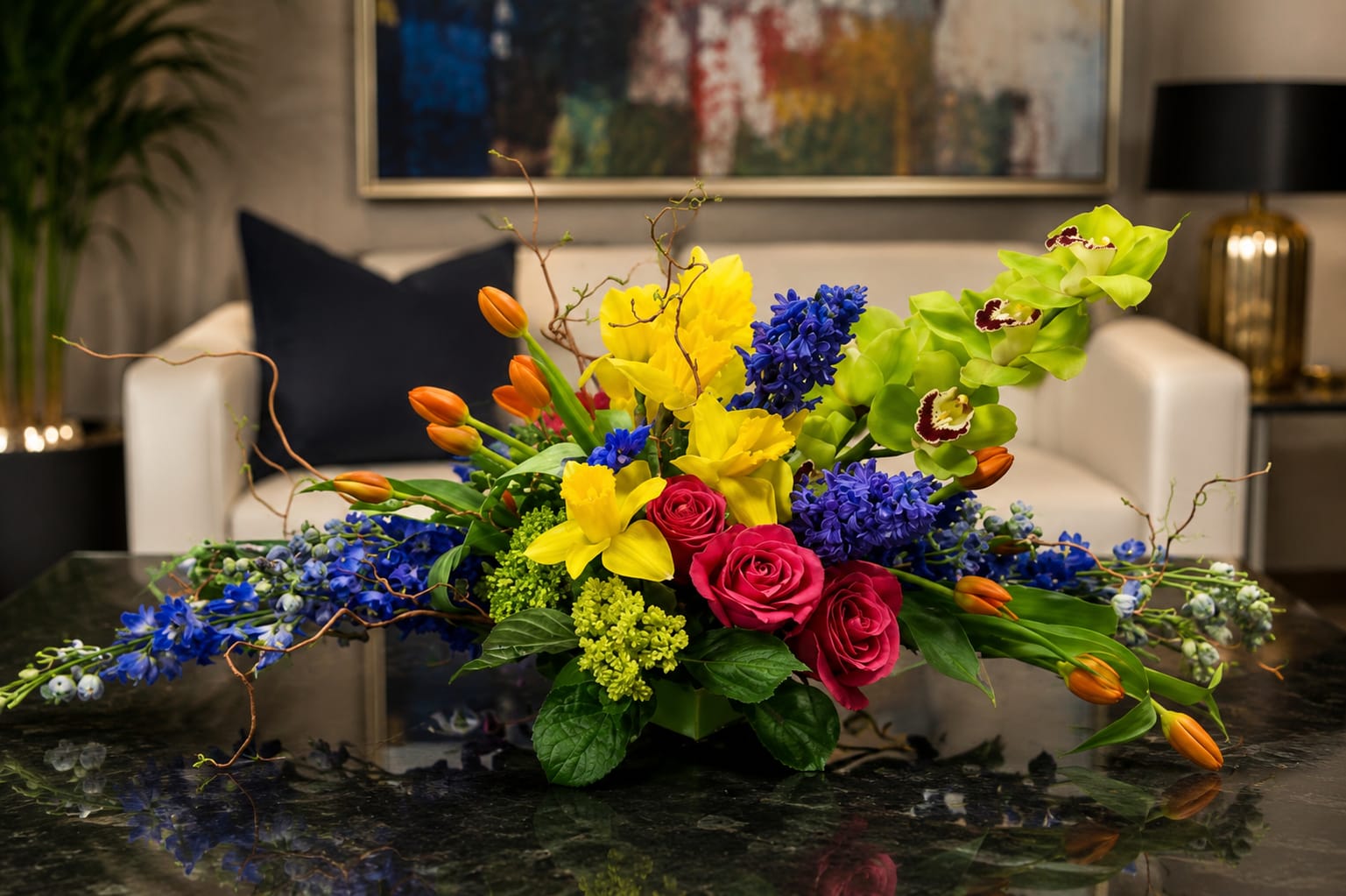 SPECIAL ORDER Garden of Glory - Celebrate Spring and Easter with Garden of Glory, a grand spring centerpiece designed to be the focal point of your holiday table, church gathering, Easter brunch, or special event. Featuring a vibrant mix of seasonal blooms in cheerful spring colors, this lush arrangement captures the beauty of renewal, joy, and new beginnings.  Perfect for Easter celebrations, churches, banquet halls, family gatherings, offices, and spring events, Garden of Glory brings bold color, elegant texture, and impressive visual impact to any setting. Its garden-inspired design creates a stunning display that welcomes guests and brightens the season.  Handcrafted by Aspen Tower Florist and available for local delivery in Greensburg, Batesville, Shelbyville, Rushville, Westport, Hope, North Vernon, and surrounding communities.  Flowers and containers may vary based on availability, but the overall style, color palette, value, and design will be maintained as closely as possible.