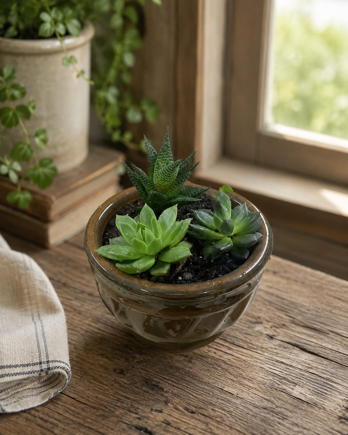 Sweet Succulent Garden (6 inch pot) - Sometimes the smallest gifts bring the greatest joy. Sweet Succulent Garden combines three easy-care succulents in a charming ceramic 6 inch planter designed to bring a touch of nature, beauty, and lasting greenery to any space. Compact enough for desks, countertops, apartments, dorm rooms, offices, and bookshelves, this miniature garden offers all the charm of a larger planter in a size that’s easy to enjoy almost anywhere.  Unlike fresh flowers that are enjoyed for a few days, succulents provide long-lasting beauty that can be appreciated for months and even years with minimal care. Their unique shapes, textures, and natural colors create a living display that feels fresh, modern, and timeless. Whether you’re celebrating a birthday, welcoming someone to a new home, sending a thoughtful thank you, wishing someone well, or simply letting someone know you’re thinking of them, Sweet Succulent Garden delivers a meaningful gift that continues to grow.  Perfect for birthdays, housewarmings, get well wishes, thank you gifts, office gifts, thinking of you moments, and everyday occasions, this miniature succulent planter brings a sense of peace, warmth, and natural beauty wherever it is displayed. Because each garden is handcrafted using live plants, succulent varieties may vary based on availability while maintaining the overall style, charm, and presentation of the design.