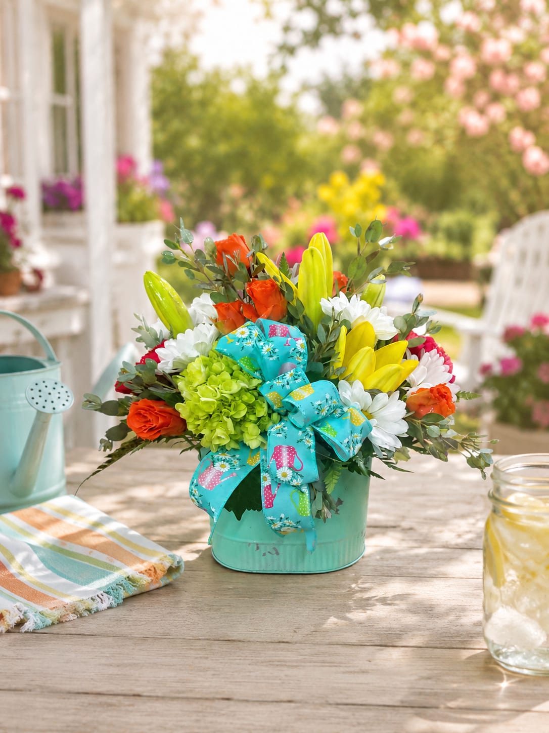 Garden Party - Some of life’s best memories happen around a table. The conversation flows, the laughter comes easy, and for a little while, nothing else matters. Garden Party was designed to capture that feeling—the warmth of a summer gathering, the joy of being surrounded by people you love, and the simple happiness found in life’s everyday celebrations.  Bright, cheerful, and full of uplifting energy, this design is created to turn an ordinary day into something worth remembering. Whether you’re celebrating a birthday, sharing congratulations, sending encouragement, or simply reminding someone they’re loved, Garden Party delivers more than a beautiful gift. It delivers a feeling. A smile. A moment that lingers long after the flowers arrive.  Inspired by sunny afternoons, backyard celebrations, and the memories made when family and friends come together, Garden Party brings color, joy, and connection into any space. It’s the kind of surprise that instantly brightens a room, starts conversations, and reminds someone just how much they matter.  Designed to celebrate life’s happy moments both big and small, Garden Party is a cheerful expression of love, friendship, gratitude, and celebration. Because sometimes the most meaningful gifts aren’t about the occasion at all—they’re about making someone feel seen, appreciated, and remembered.