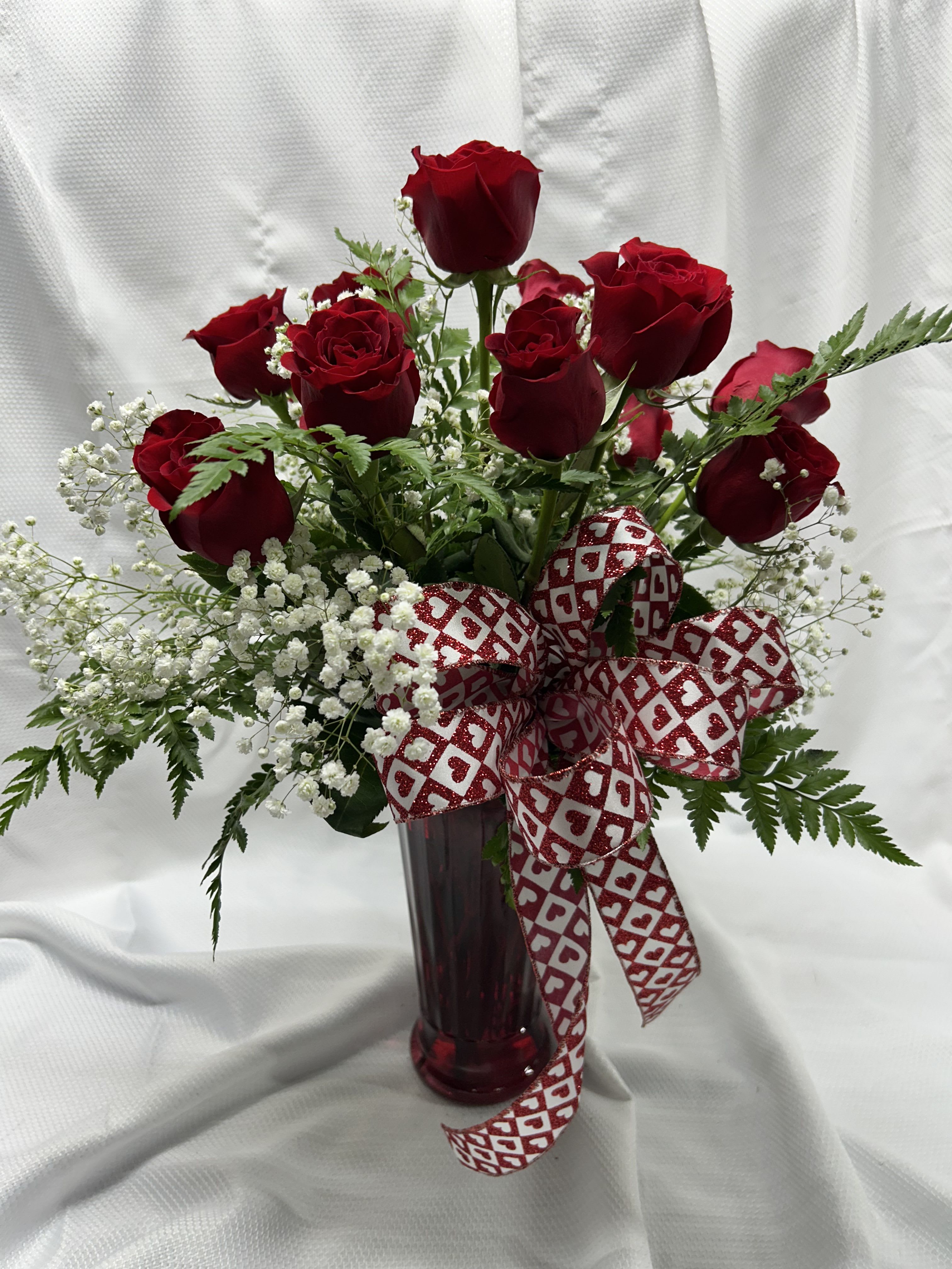 My True Love - 1 dozen red roses with babies breath 