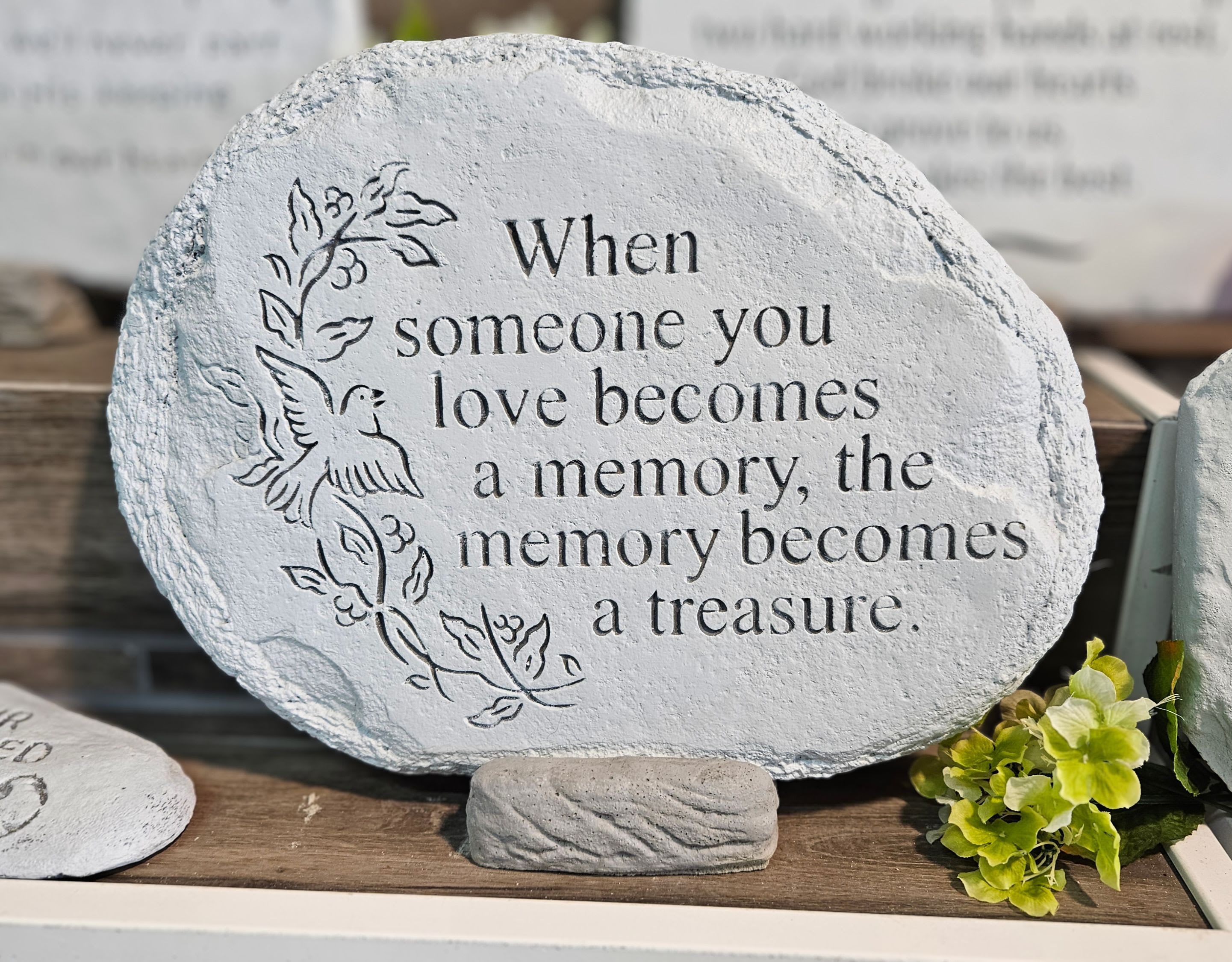 Sympathy Stone- Memory Becomes a Treasure - "When someone we love becomes a memory, the memory becomes a treasure."   All Sympathy Stones are delivered with care and include a display stand. 