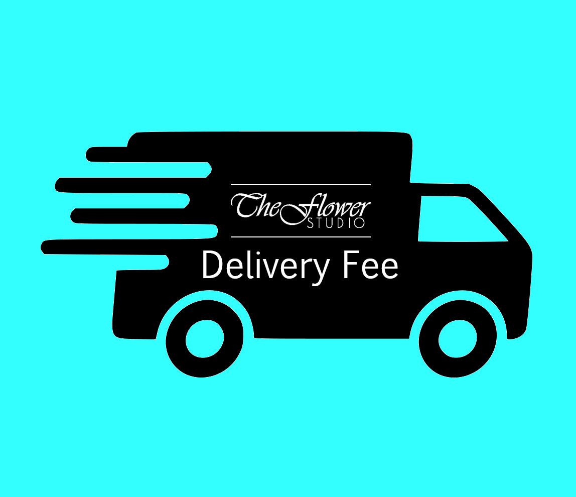 Black delivery truck graphic with the words "Delivery Fee" on a blue background
