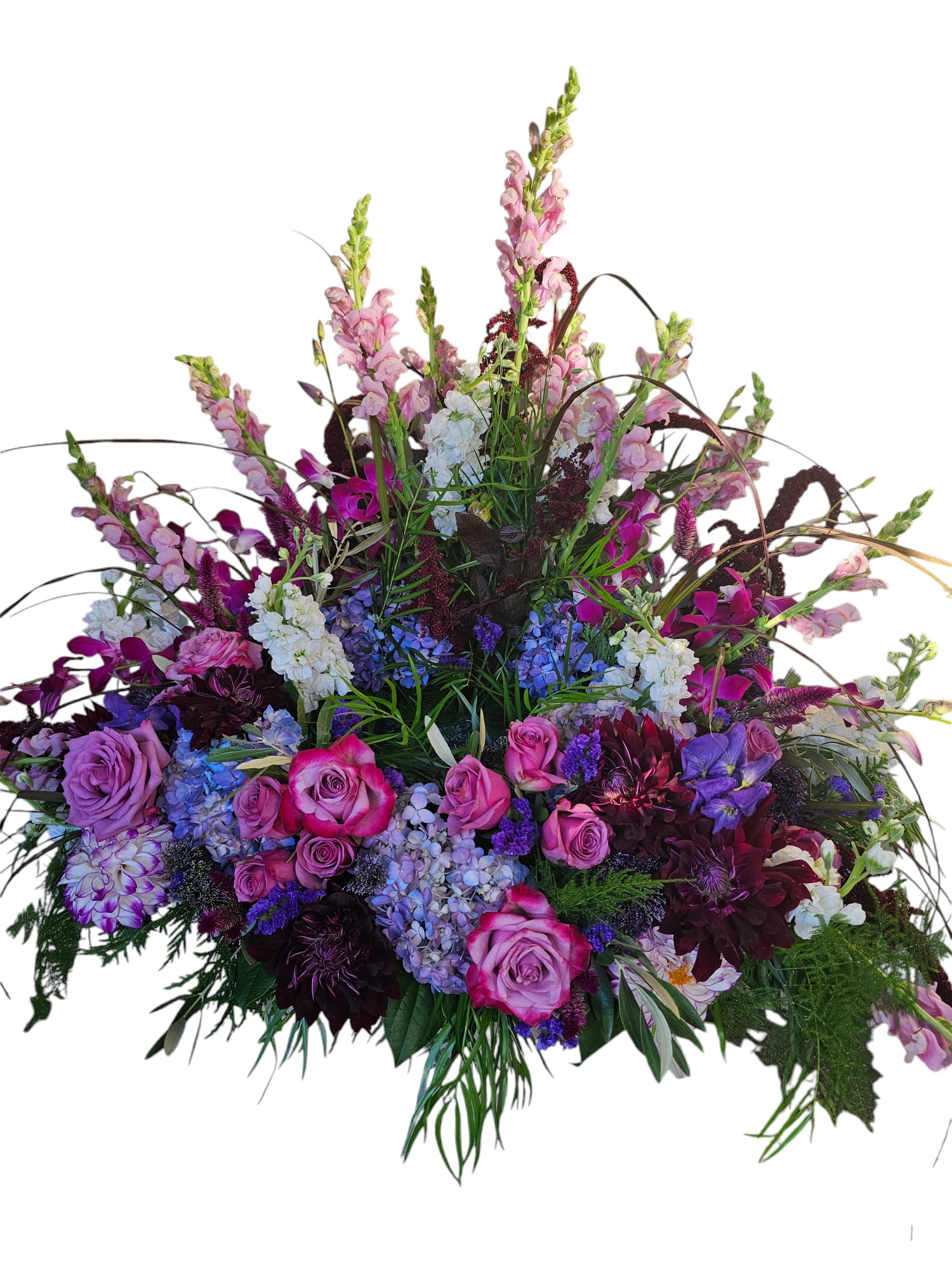 Large mixed bouquet with pink, purple, and white flowers