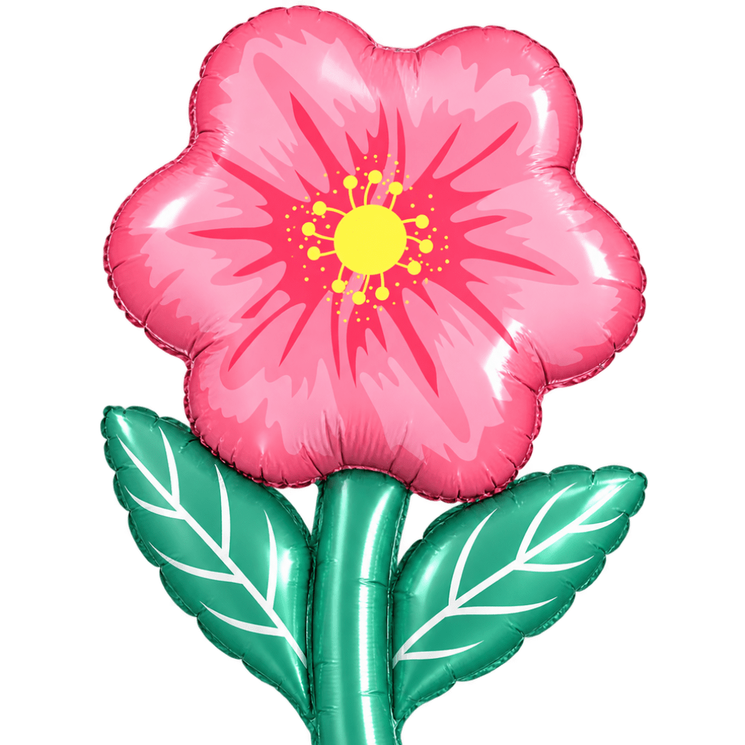 Pink flower-shaped balloon with green leaves