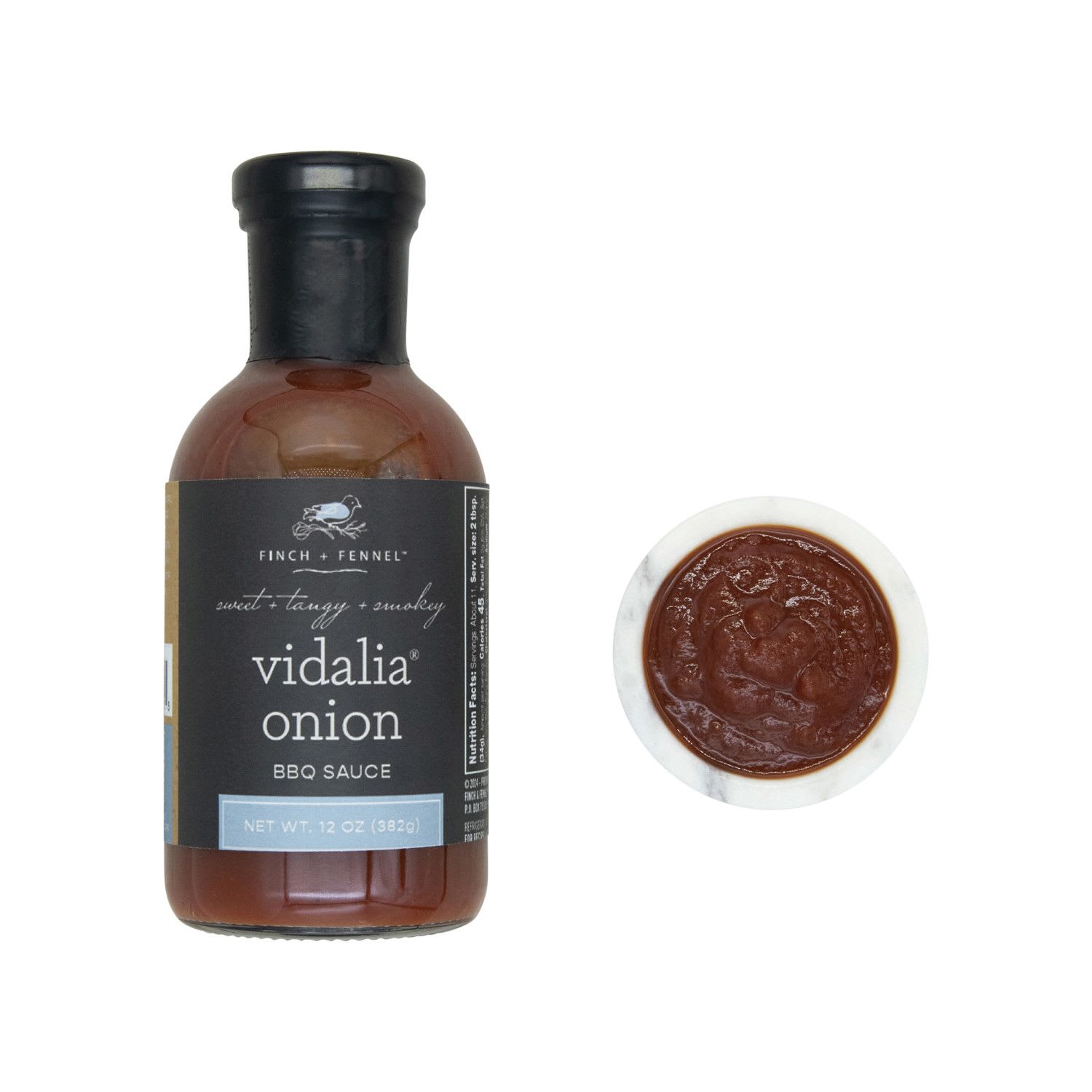 Finch + Fennel 13.5 oz. Vidalia Onion BBQ Sauce - Sweet, tangy, and savory, our Vidalia Onion BBQ Sauce is the perfect blend for grilled meats and veggies. Made with real Vidalia® Onions for authentic sweetness mixed with a rich, smokey BBQ flavor.