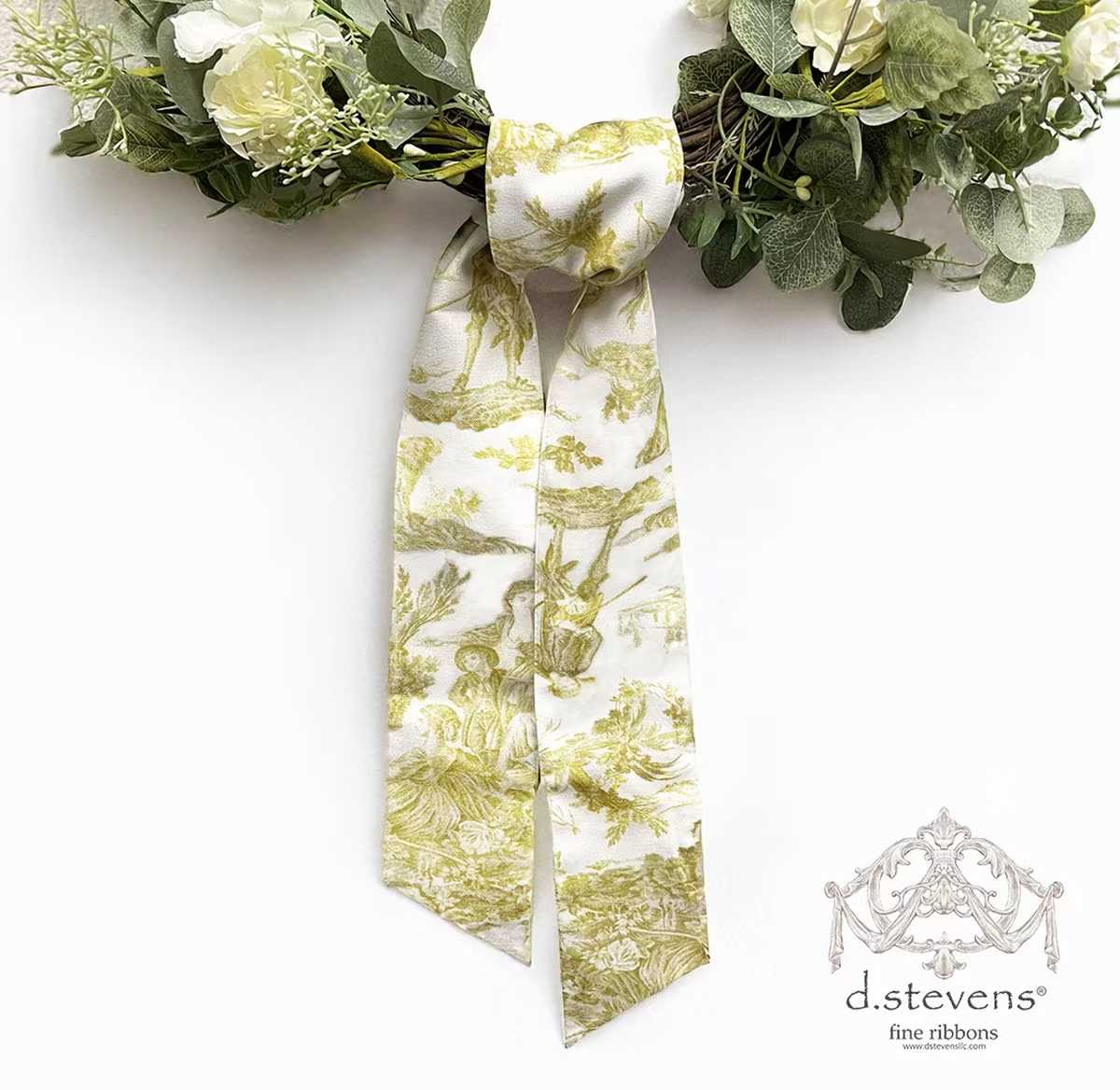 D Stevens canvas toile sash, lime white - 4" x 56" Wreath sashes are used as a decorative element in premade wreaths to add a touch of elegance or color. The sash can be tied in a bow or draped artistically through the wreath for a polished look.