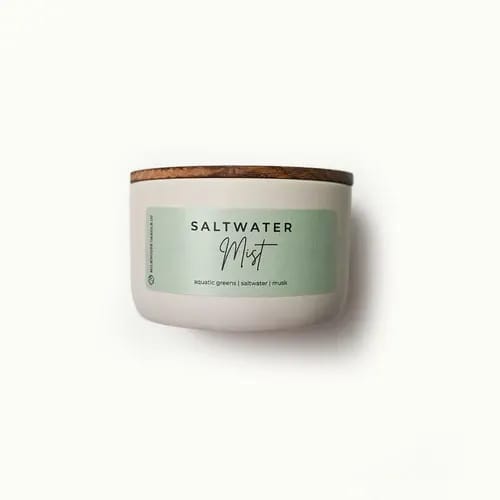 Milkhouse Candle Saltwater Mist Candle 10 oz - Airy citrus notes dance and sway with grassy greens, aquatic florals and salty sea breezes atop ocean waves, sheer musk and blonde woods.