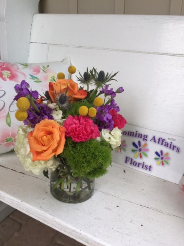  Bold Wildflowers - A beautiful bold mix of color using Roses, Stock, Thistle, Carnations, Billy Balls and Hydrangea, 