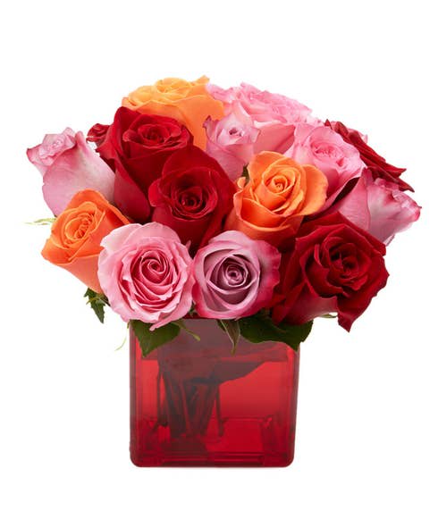 My Fair Lady - Colorful and blooming, this vibrant bouquet of two dozen roses is an instant mood booster. An abundance of the freshest roses is paired with touches of lush greenery to delight everyone from your special someone to your best friend for any occasion or sentiment.  A special lady deserves special flowers! That’s why this arrangement of lavender, orange, red, and hot pink roses is perfect for all seasons and all reasons! Order now from our website and send her a surprise today!
