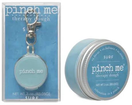 Surf Pinch Me Therapy Dough - inspired by the salty breeze, rolling tides, and endless horizon of the ocean. Infused with a fresh, beachy scent of coconut and pineapple this soft, pliable dough transports you to sun-soaked shores, where stress drifts away with every knead.