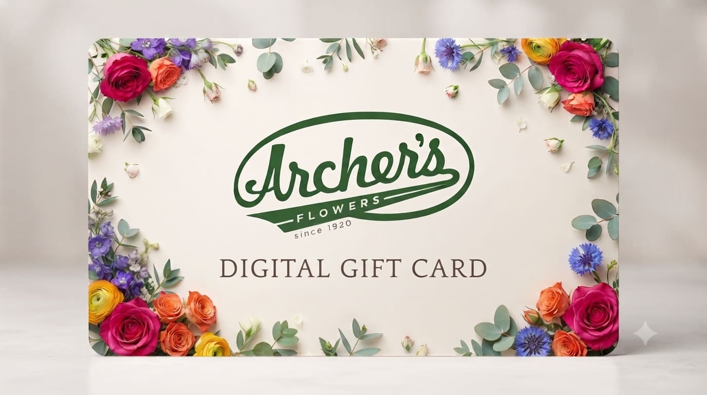 Digital gift card with floral border and Archer's Flowers logo