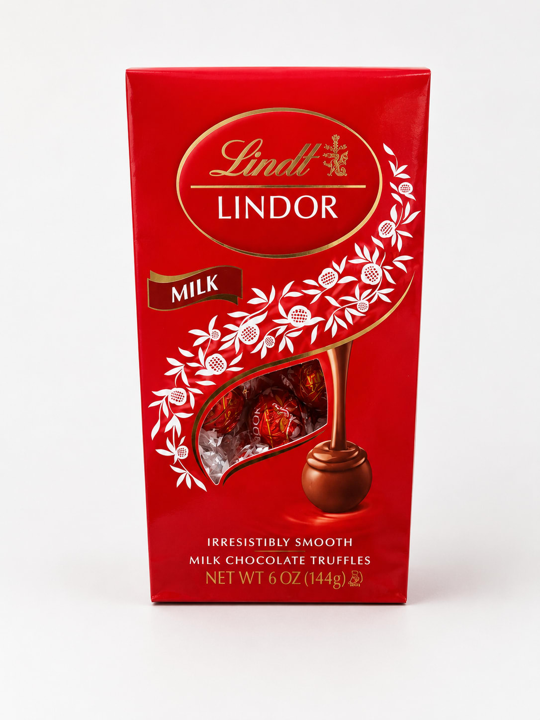 Red Lindt Lindor milk chocolate truffles box