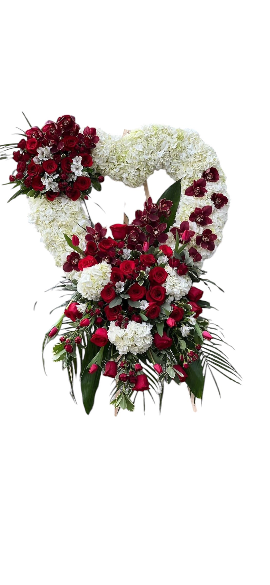 Red and White Heart  - 27 inch red and white sympathy Heart