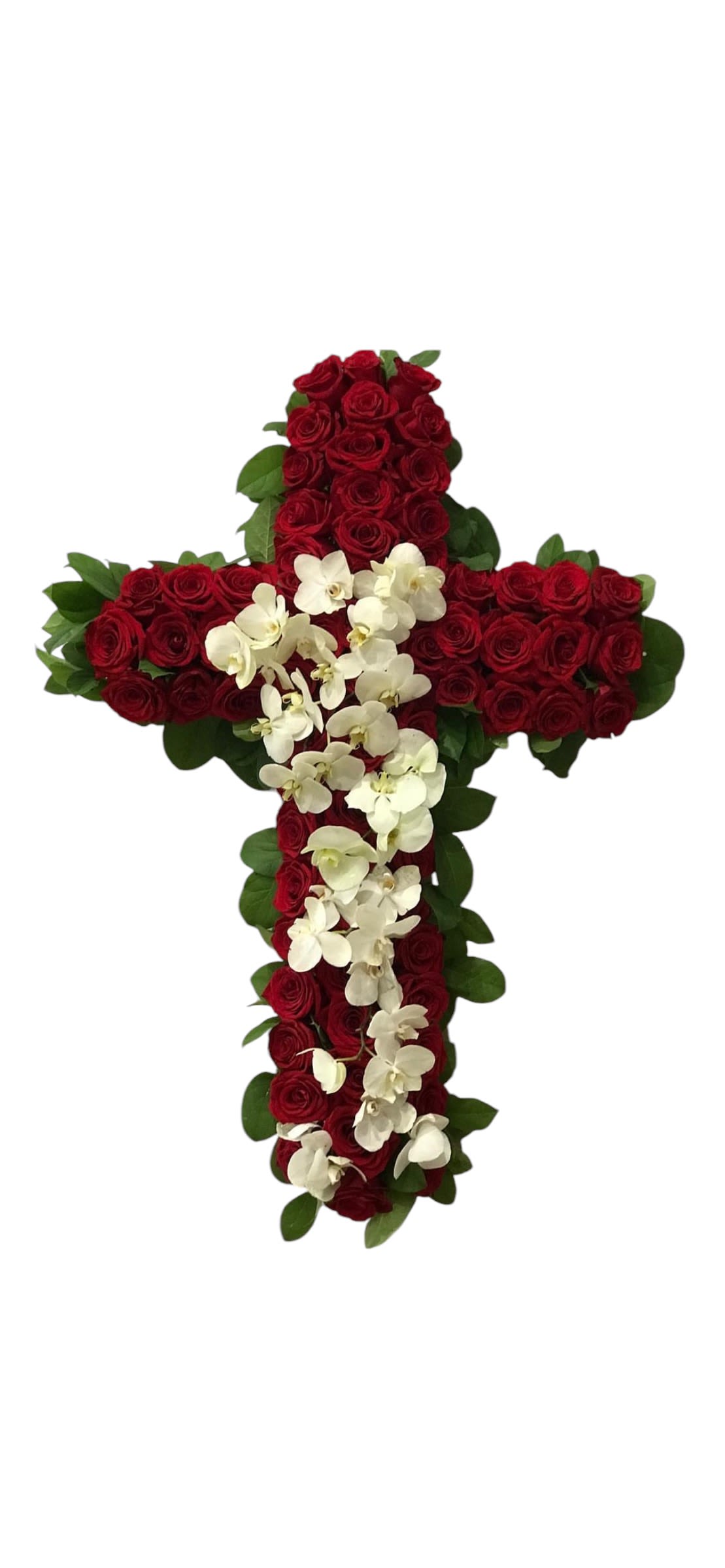 Red Rose Orchid Cross - 36 in sympathy cross