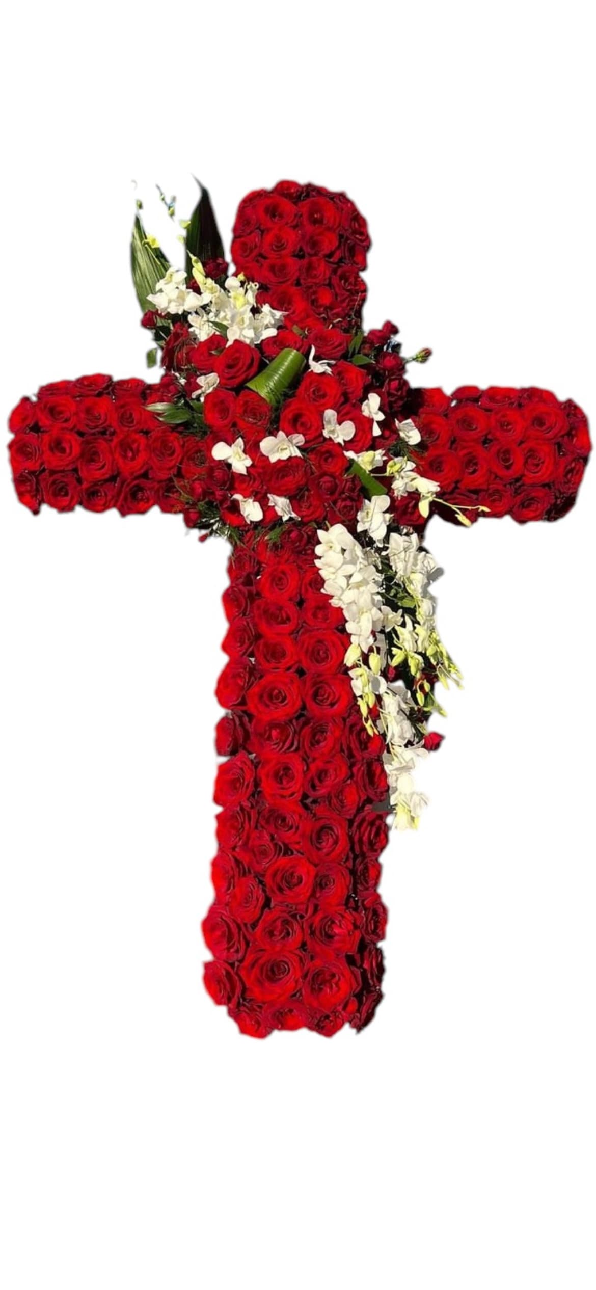 Red Faith Cross  - 42 inch red rose white orchid cross 