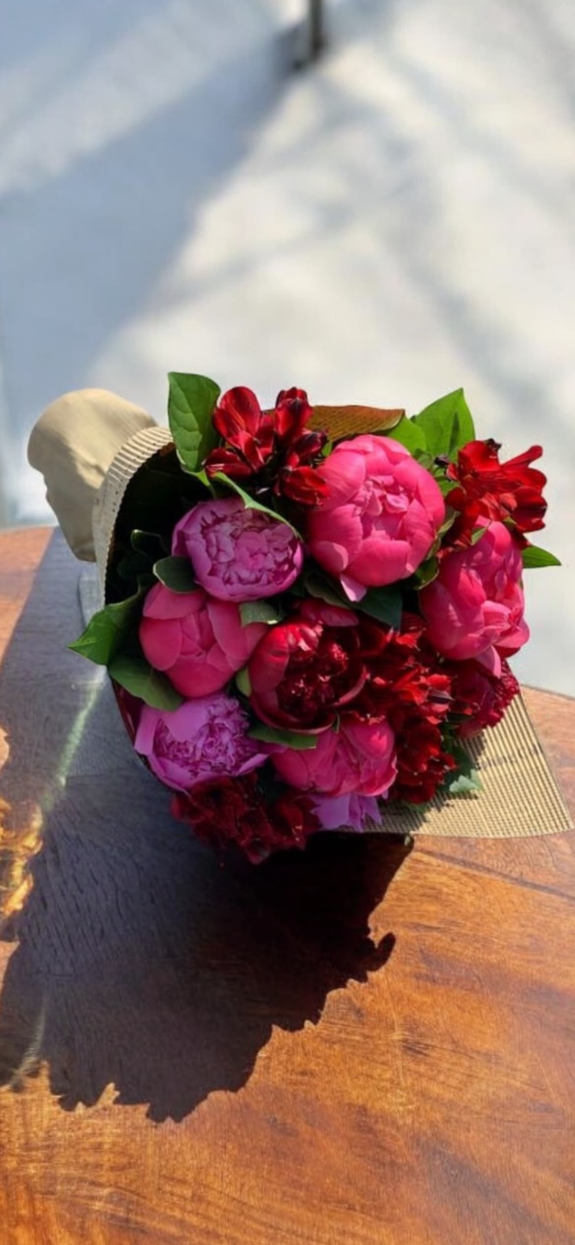 Summer Peony Bouquet  - Please call before placing your order.  10 Bright colored Peony bouquet with fillers. (Seasonal only) 