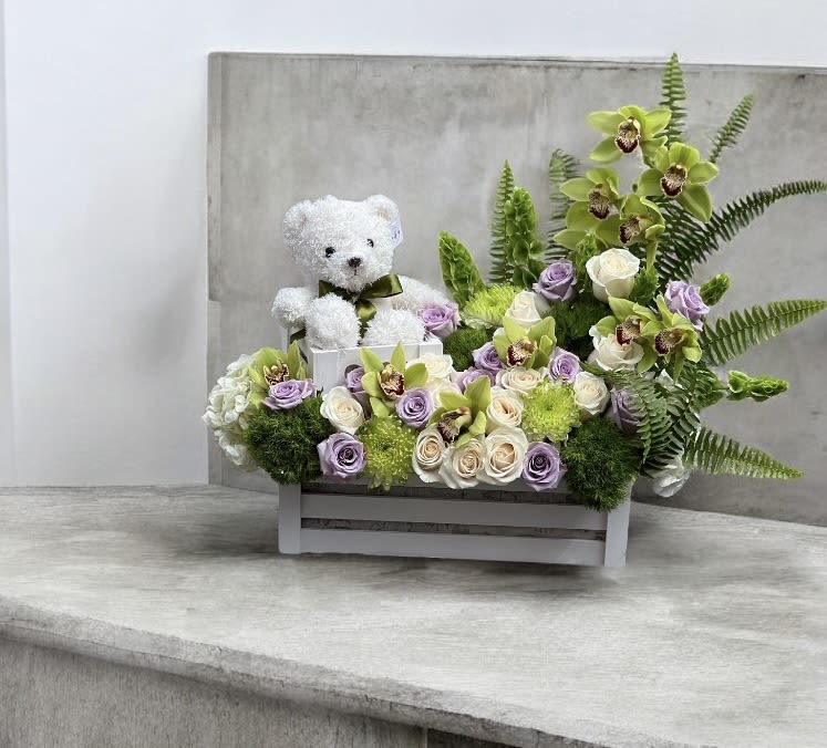 New Baby - New baby basket with teddy bear