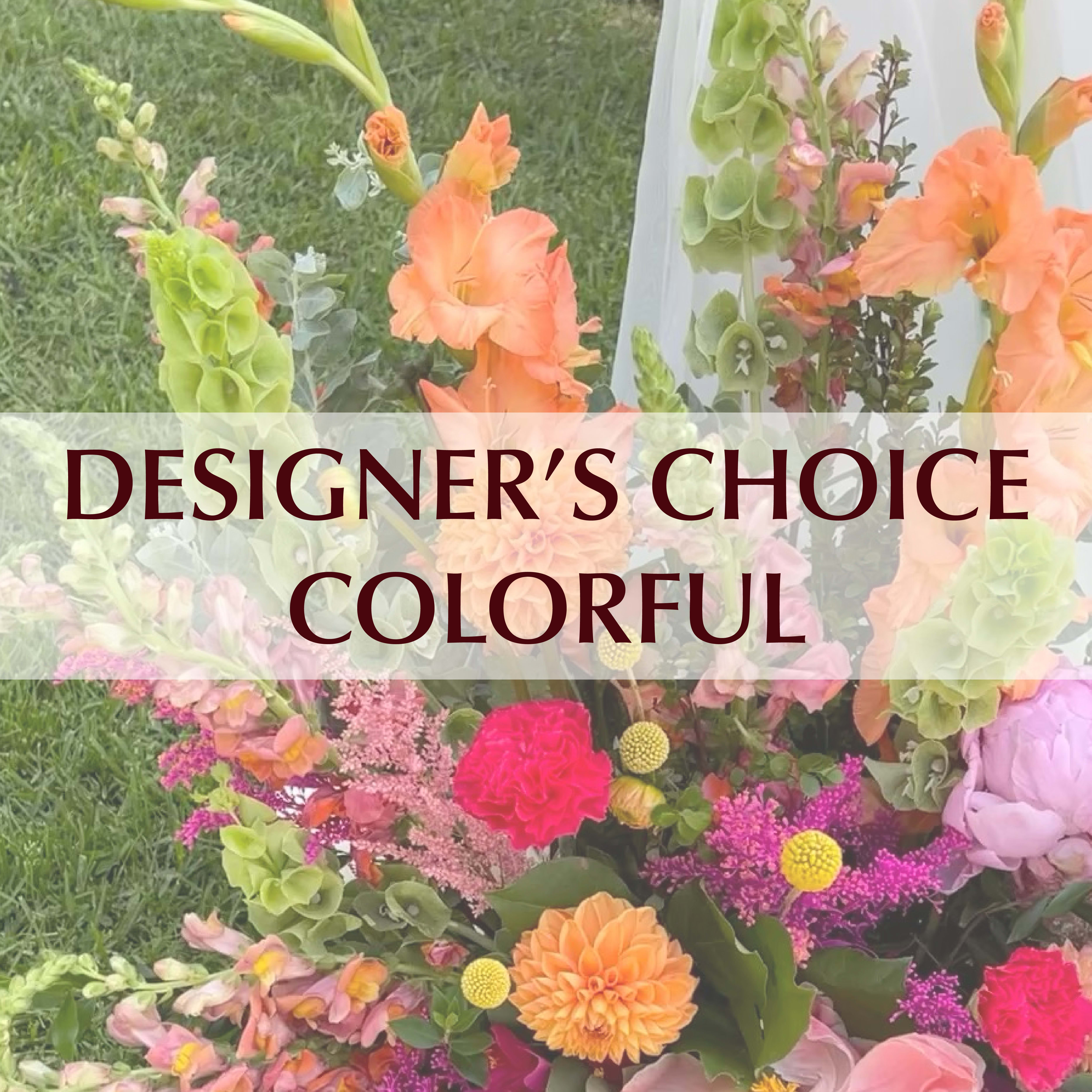 Colorful mixed bouquet with orange, pink, purple, and green flowers