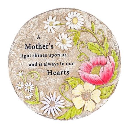 Round stone plaque with painted flowers and a Mother's Day message