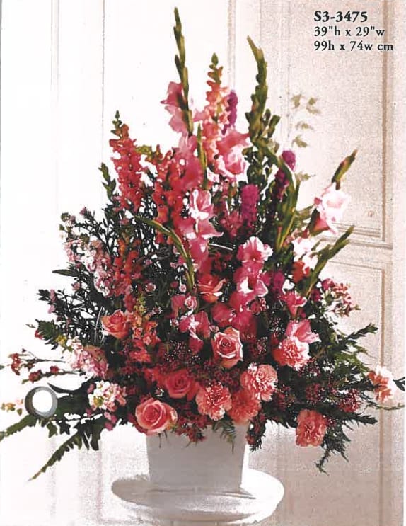 sympathies floor standing vase - floral standing spray for funeral
