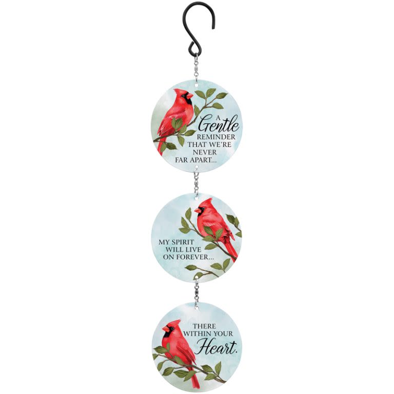"A GENTLE REMINDER" TRIO SPINNER - A spinner with three tiers, each decorated with ruby red cardinals and a verse