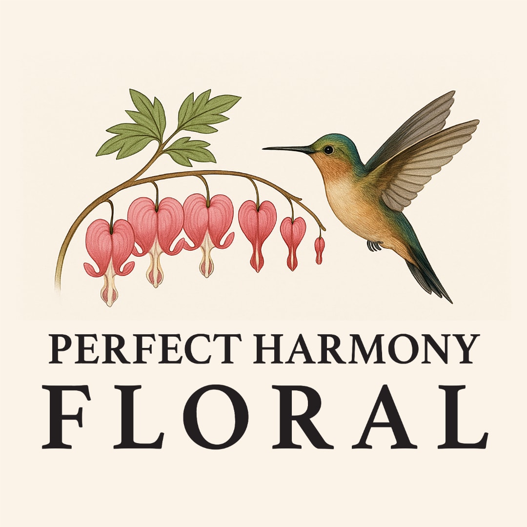 Gift card with a hummingbird and pink bleeding heart flowers