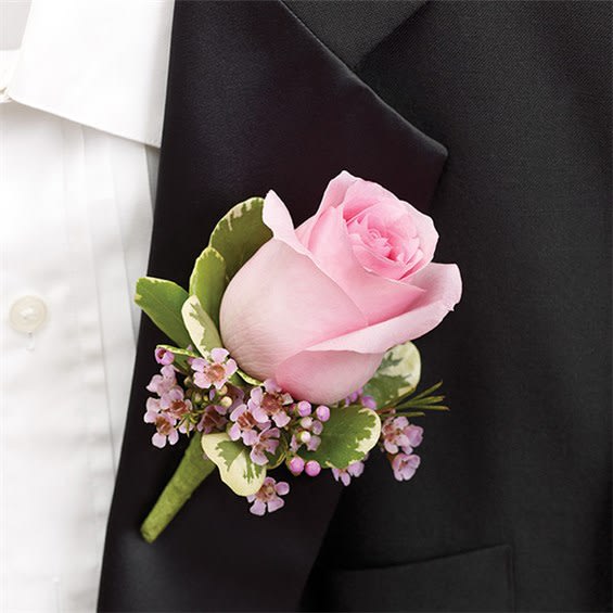Pink Rose Boutonnière by Atlantas finest flowers  - A classic pink rose boutonnière that compliments any suit. A perfect addition to any prom, formal, or wedding event. 
