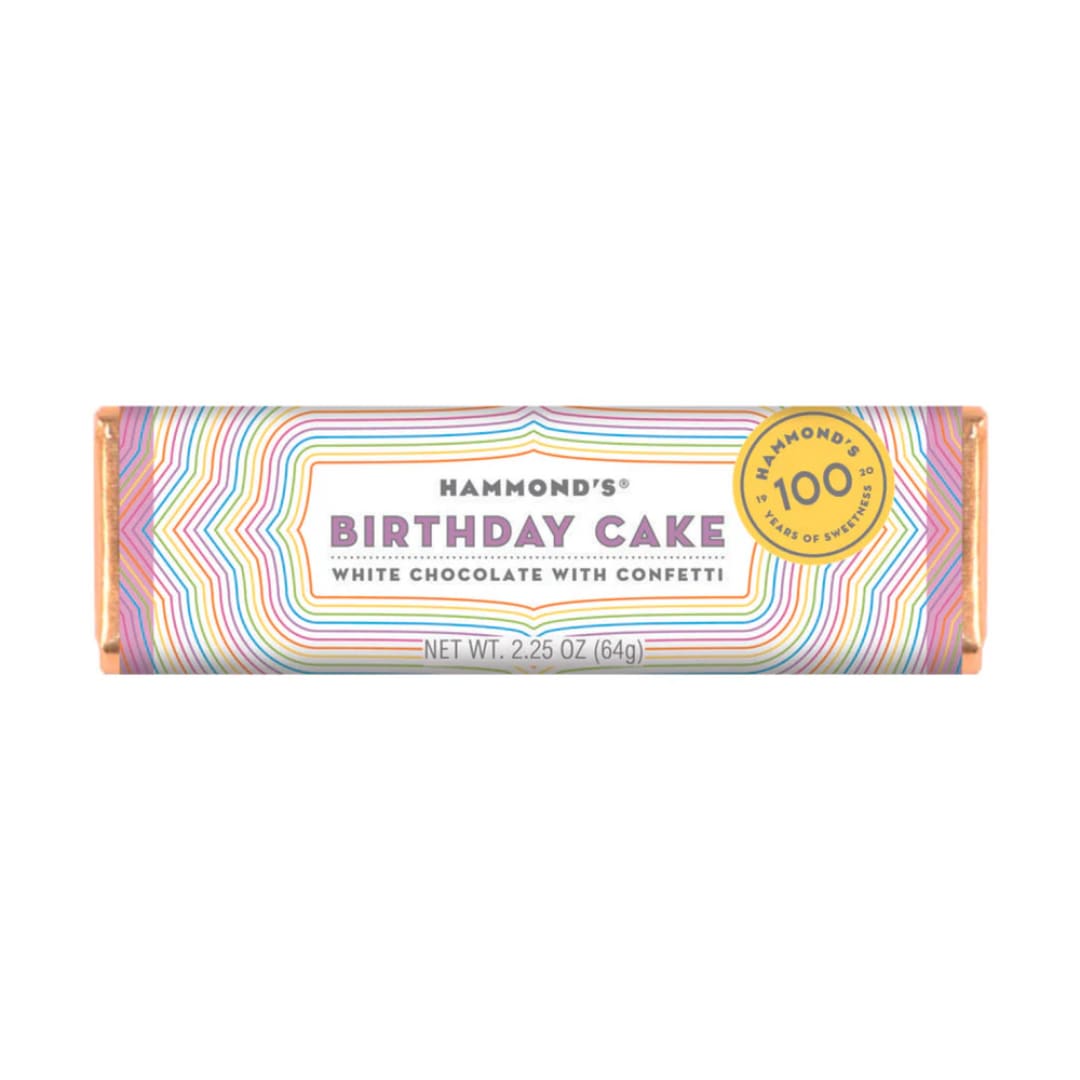 Wrapped birthday cake white chocolate bar with colorful confetti design