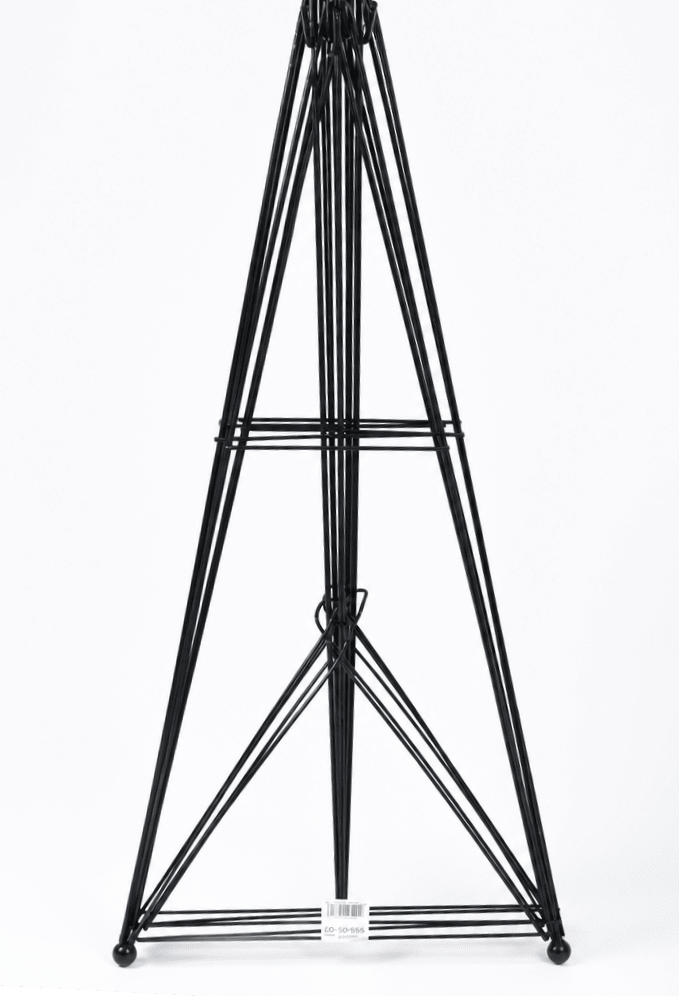 Black metal easel stand on a white background