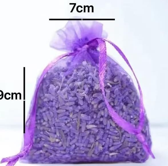 English Lavendar Sachets (Sold in a set of 3 sachets) - This set includes 3 lavender sachets, ideal for placing in drawers, closets, or under your pillow for a touch of nature’s tranquility.  Our premium lavender sachets are filled with gently dried, intensely scented blue lavender blossoms, carefully selected for their high quality and natural fragrance. Each sachet comes in a beautiful purple pouch, vacuum-packed to ensure freshness and preserve the rich aroma of the lavender flowers.  Lavender sachets are traditionally used as a natural aid for restful sleep, providing a soothing and pleasant scent that helps relax and calm the senses. Knead the sachet lightly to revive its fragrance. These aromatic pouches are also highly effective at protecting your wardrobe and clothing from textile moths, serving as both a preventive measure and a solution for moth infestations.  Enjoy pure lavender without additives—our sachets contain only premium, dried lavender blossoms, perfect for scented pillows, sachets, and fragrances.      