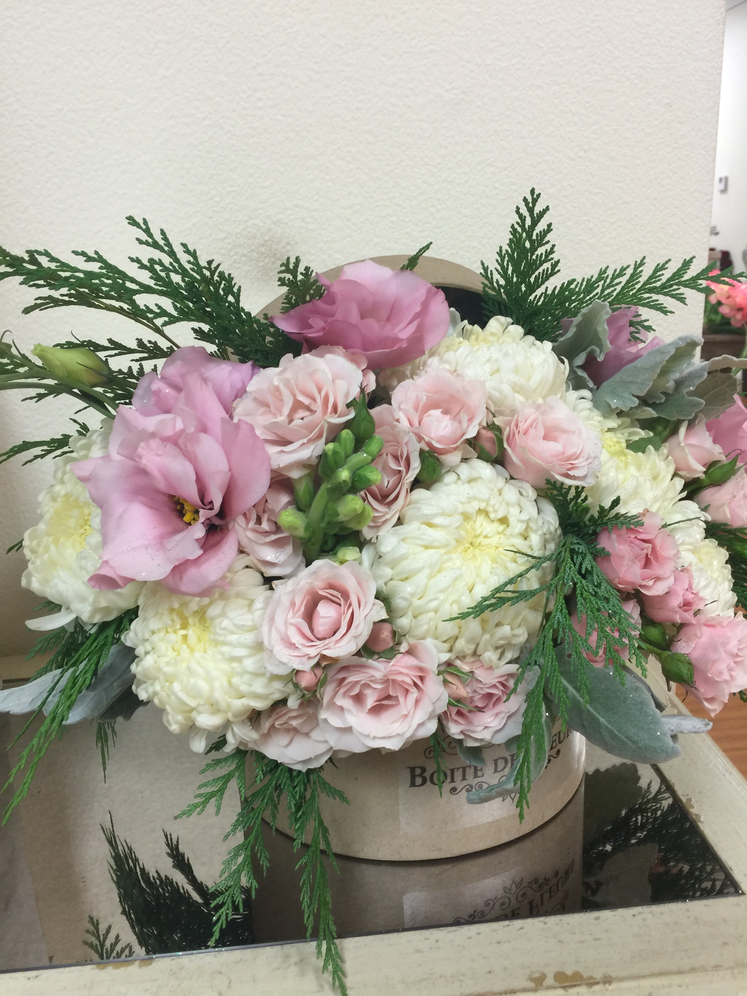 Clouds of Pink and White - Beautiful blooms of pinks and whites with green accents in a gold base