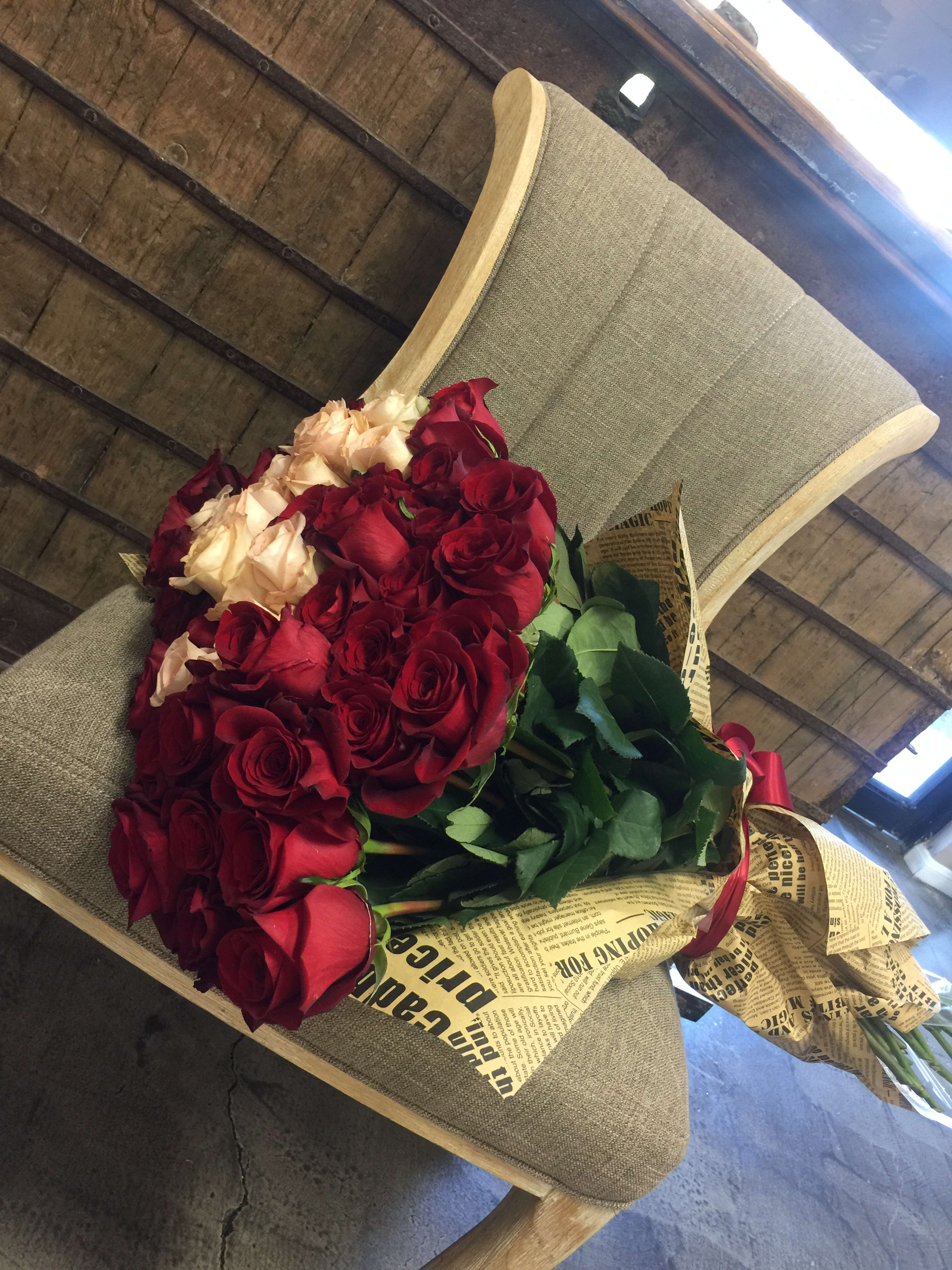 red and pink roses bouqet - romantic reds