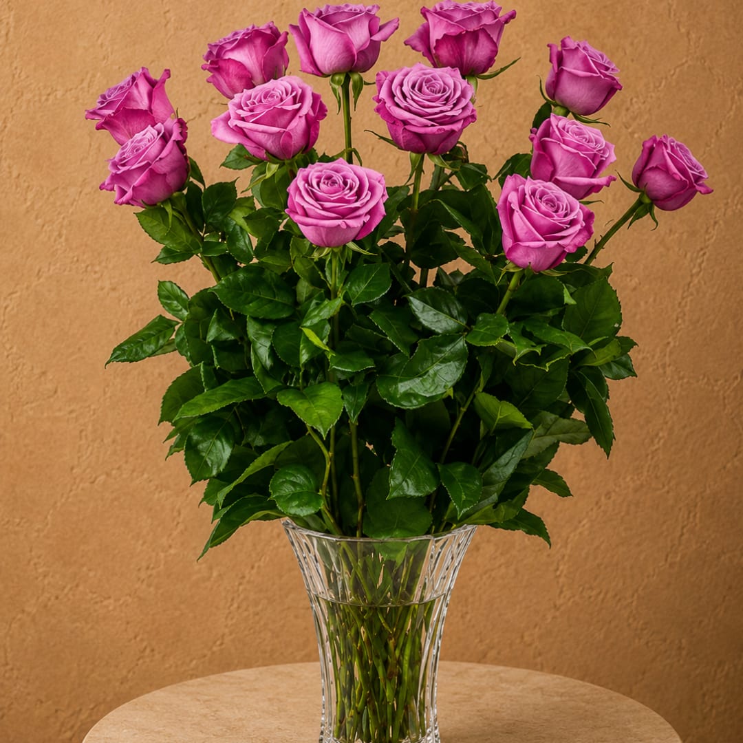 Pink roses arranged in a clear glass vase