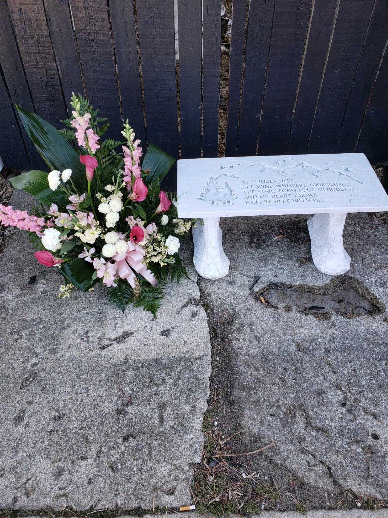 Deluxe Bench  - Add Fresh Flowers to one of our keepsake benches for the Funeral Service, or to send to someone's home.   Bench Scripture May Change.    