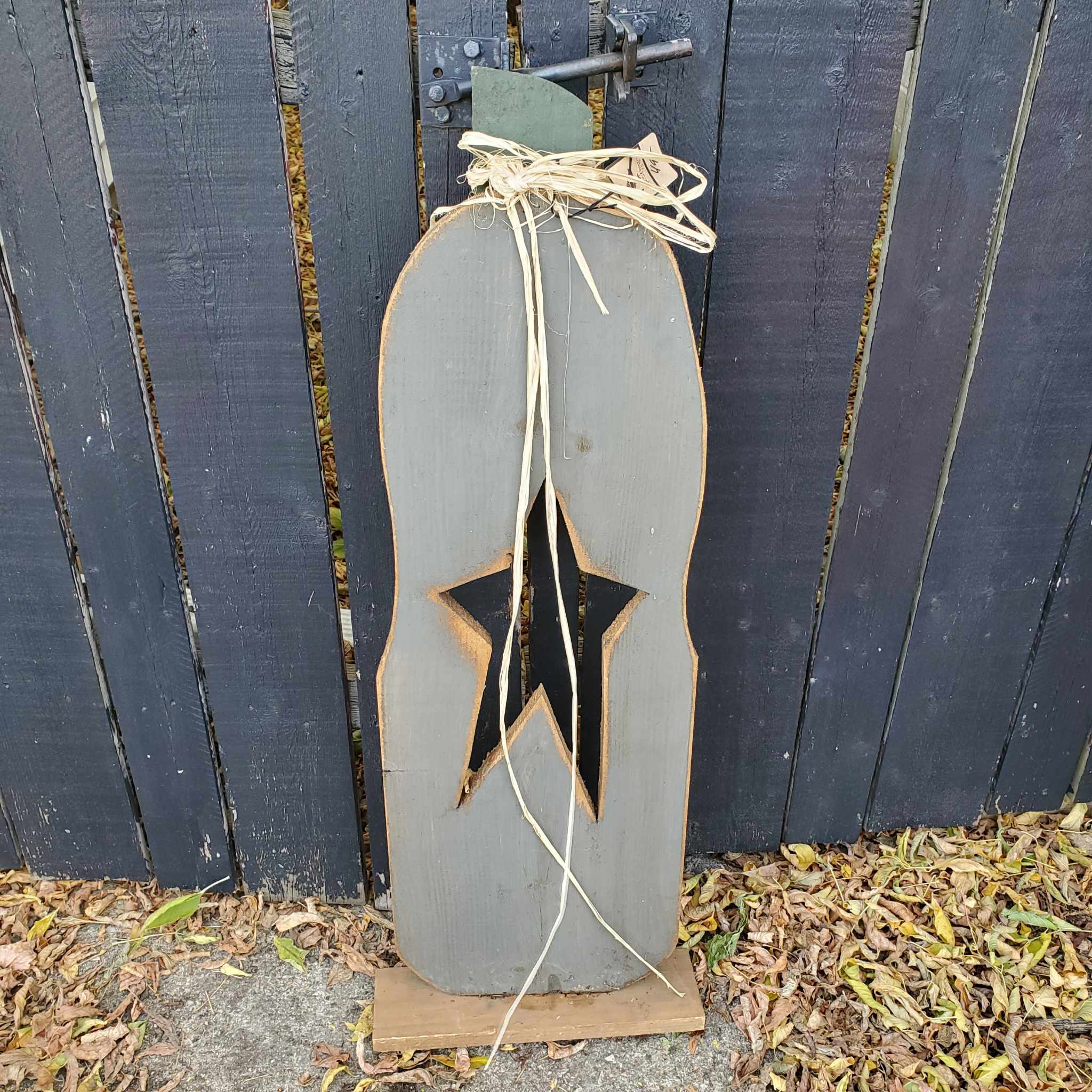 Tall Porch Pumpkin With Star Cutout - Outdoor wooden pumpkin sign with stand, and star cutout.  Made in the USA