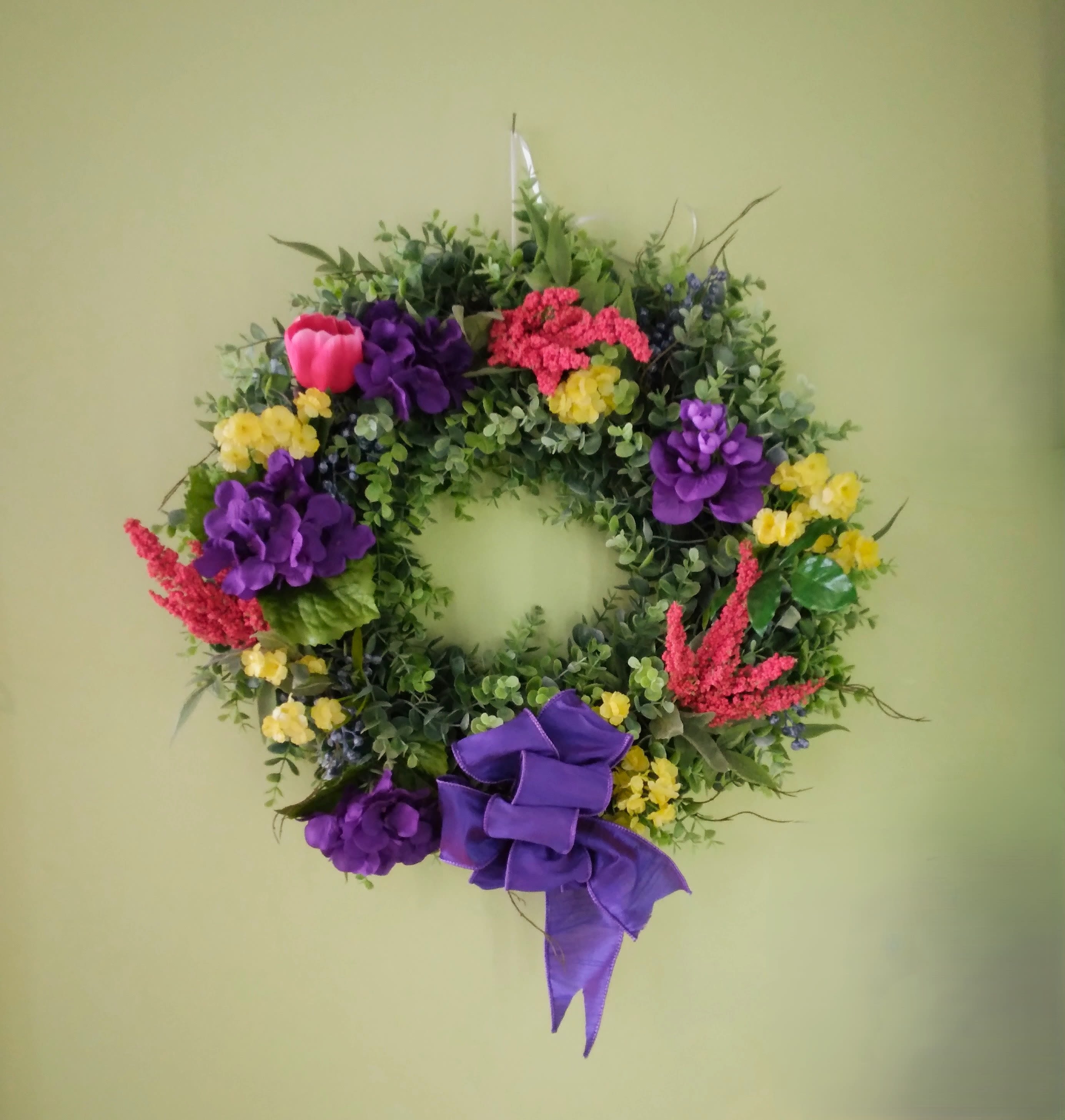 Spring Fling Wreath (Artificial Arrangement)~ Flower A Day - This vibrant spring wreath is a wonderful addition to any home or space. 