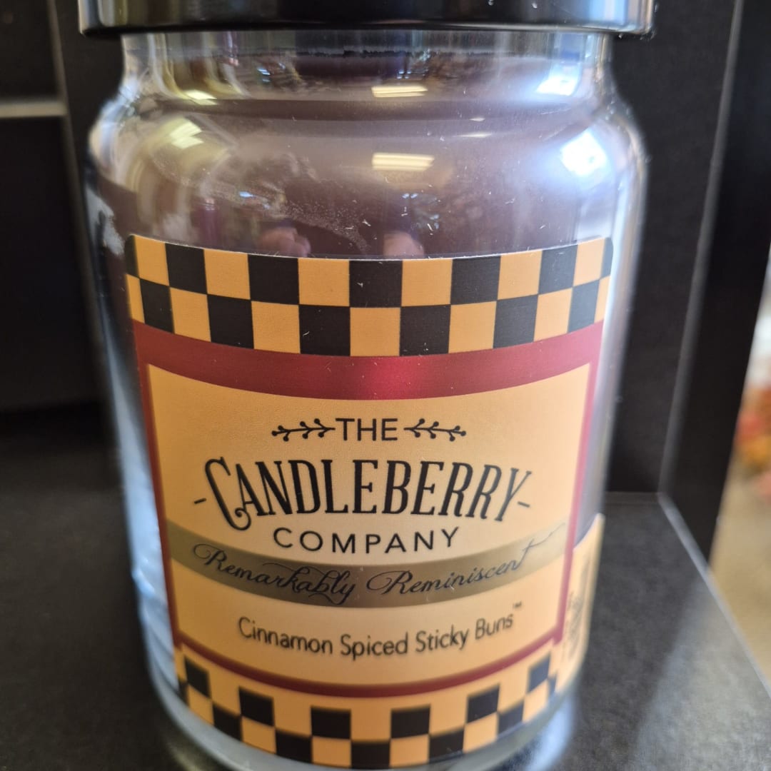 Candleberry Company jar candle with a checkered label
